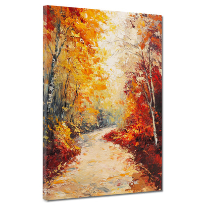 Herbstwald Weg goldene Blätter Leinwandbild Wandbild Kunstdruck XL Wanddeko