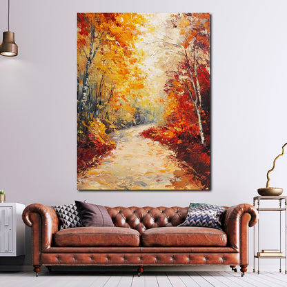 Herbstwald Weg goldene Blätter Leinwandbild Wandbild Kunstdruck XL Wanddeko