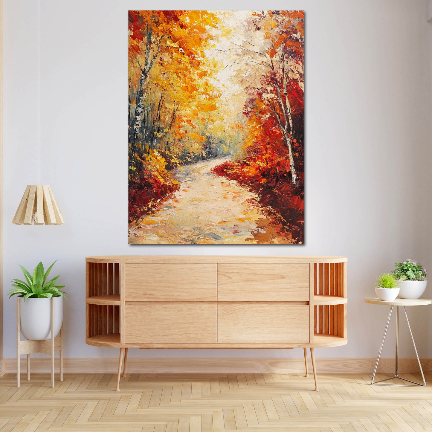 Herbstwald Weg goldene Blätter Leinwandbild Wandbild Kunstdruck XL Wanddeko
