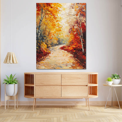 Herbstwald Weg goldene Blätter Leinwandbild Wandbild Kunstdruck XL Wanddeko