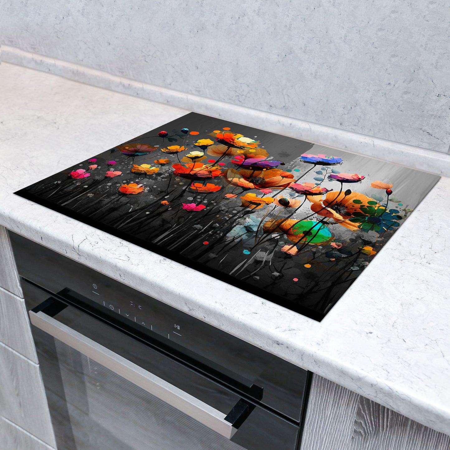 Abstrakt Blumen Herdabdeckplatte Vinyl Induktionsschutz Ceranfeld Kochfeld