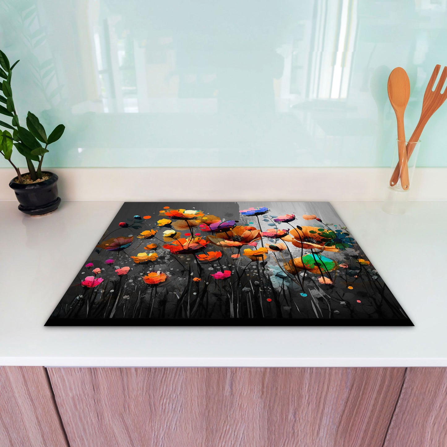 Abstrakt Blumen Herdabdeckplatte Vinyl Induktionsschutz Ceranfeld Kochfeld