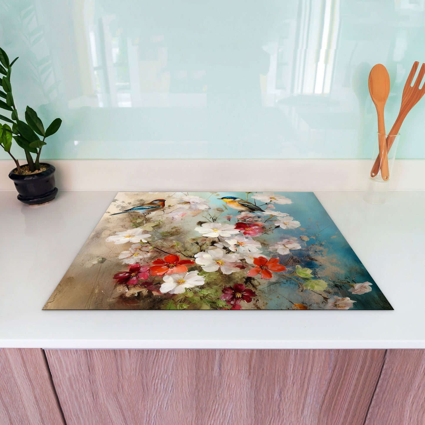 Abstrakt Blumen Herdabdeckplatte Vinyl Induktionsschutz Ceranfeld Kochfeld