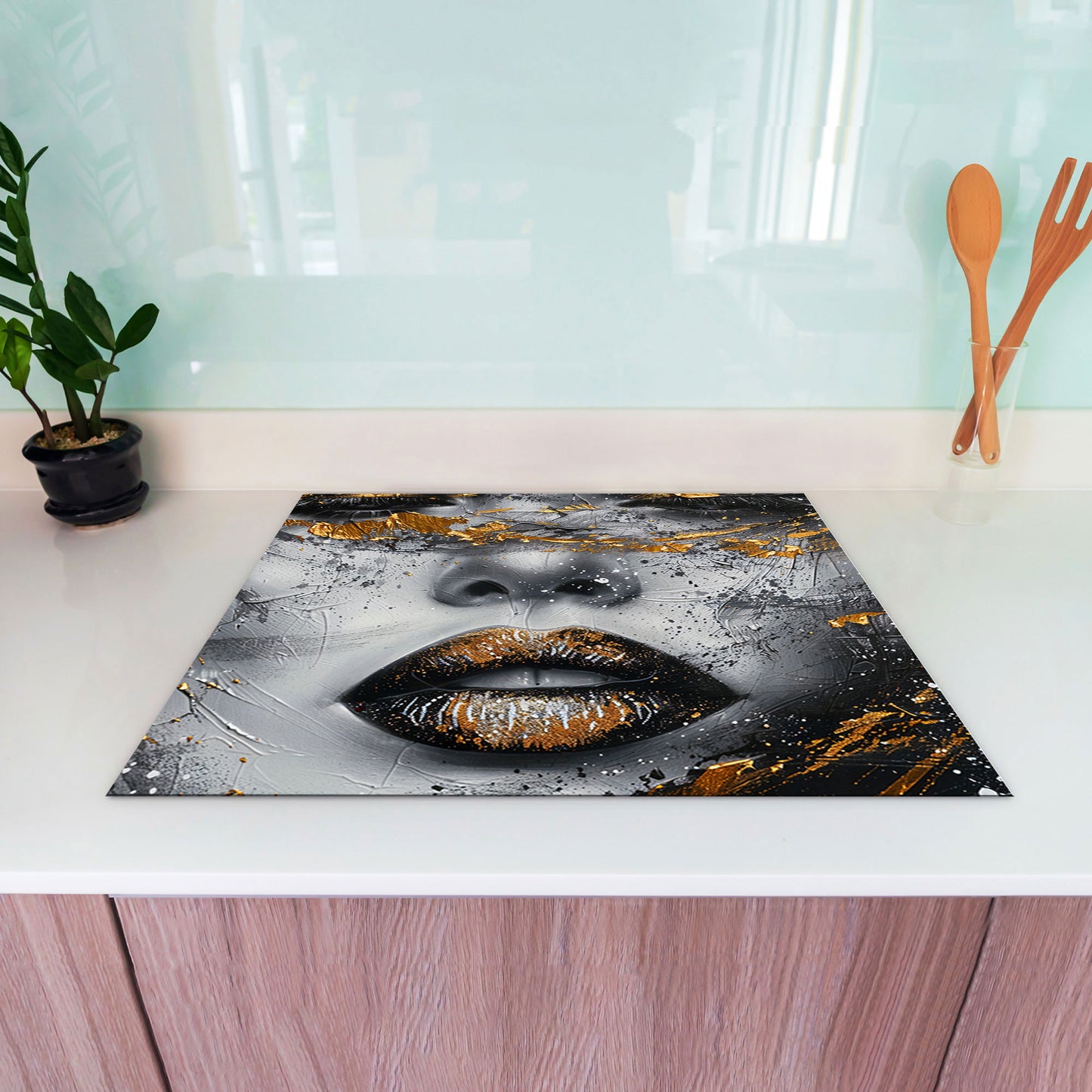 Abstrakt Gesicht Herdabdeckplatte Vinyl Induktionsschutz Ceranfeld Kochfeld