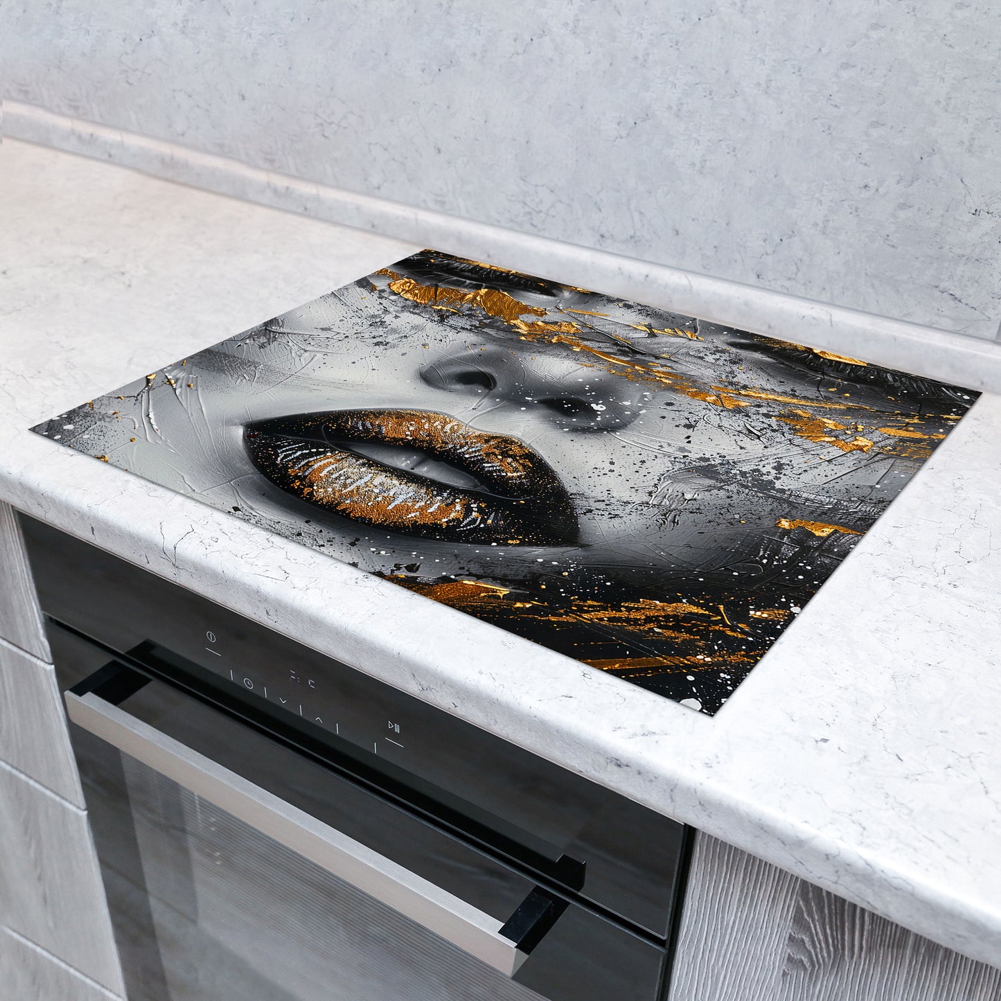 Abstrakt Gesicht Herdabdeckplatte Vinyl Induktionsschutz Ceranfeld Kochfeld