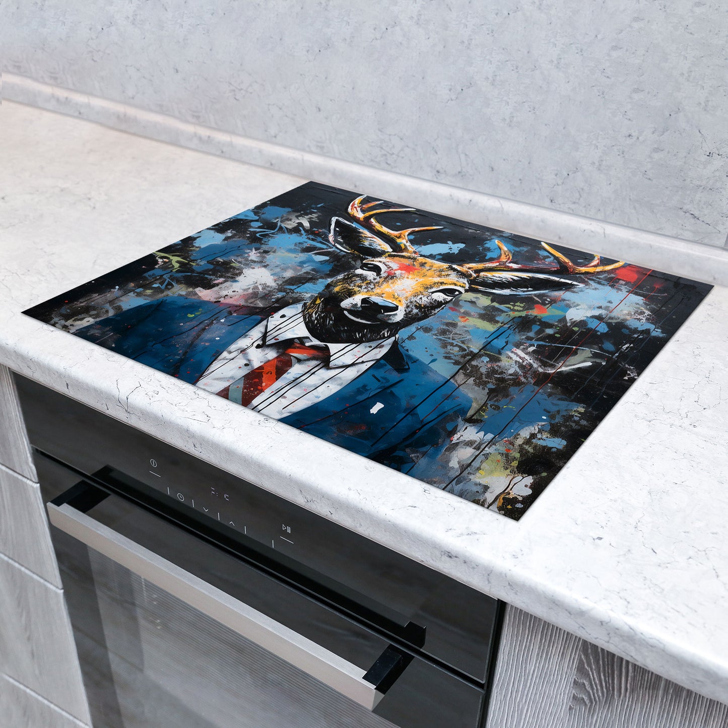 Abstrakt Hirsch Herdabdeckplatte Vinyl Induktionsschutz Ceranfeld Kochfeld