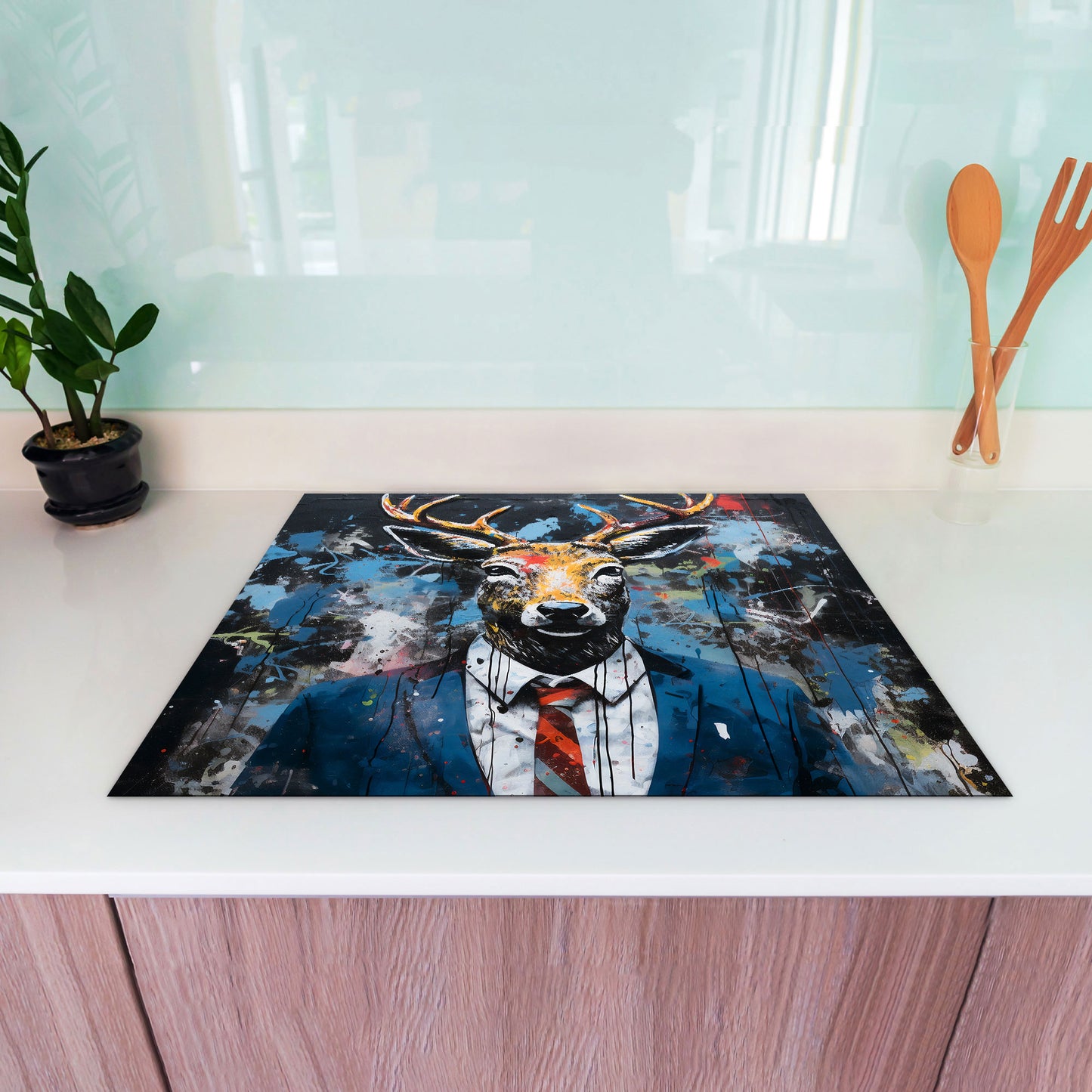 Abstrakt Hirsch Herdabdeckplatte Vinyl Induktionsschutz Ceranfeld Kochfeld