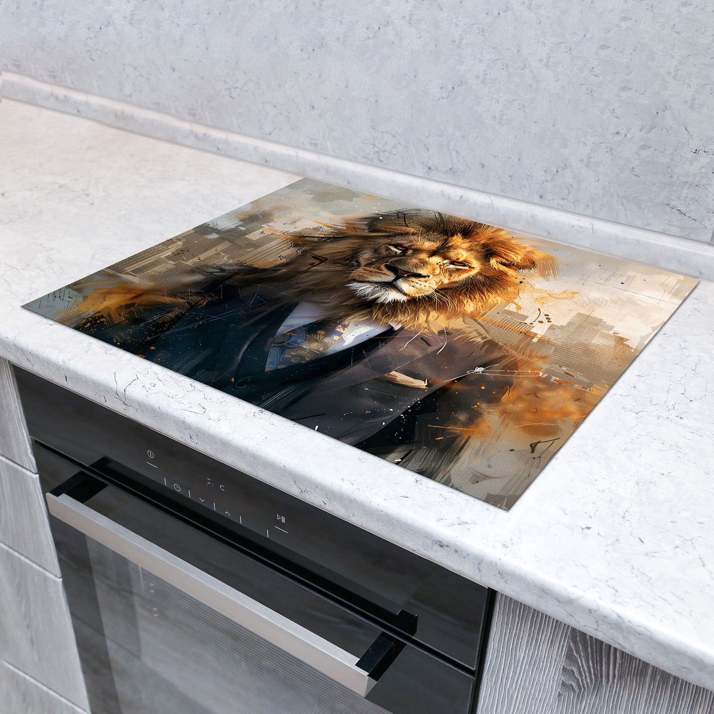 Abstrakt Löwe Herdabdeckplatte Vinyl Induktionsschutz Ceranfeld Kochfeld