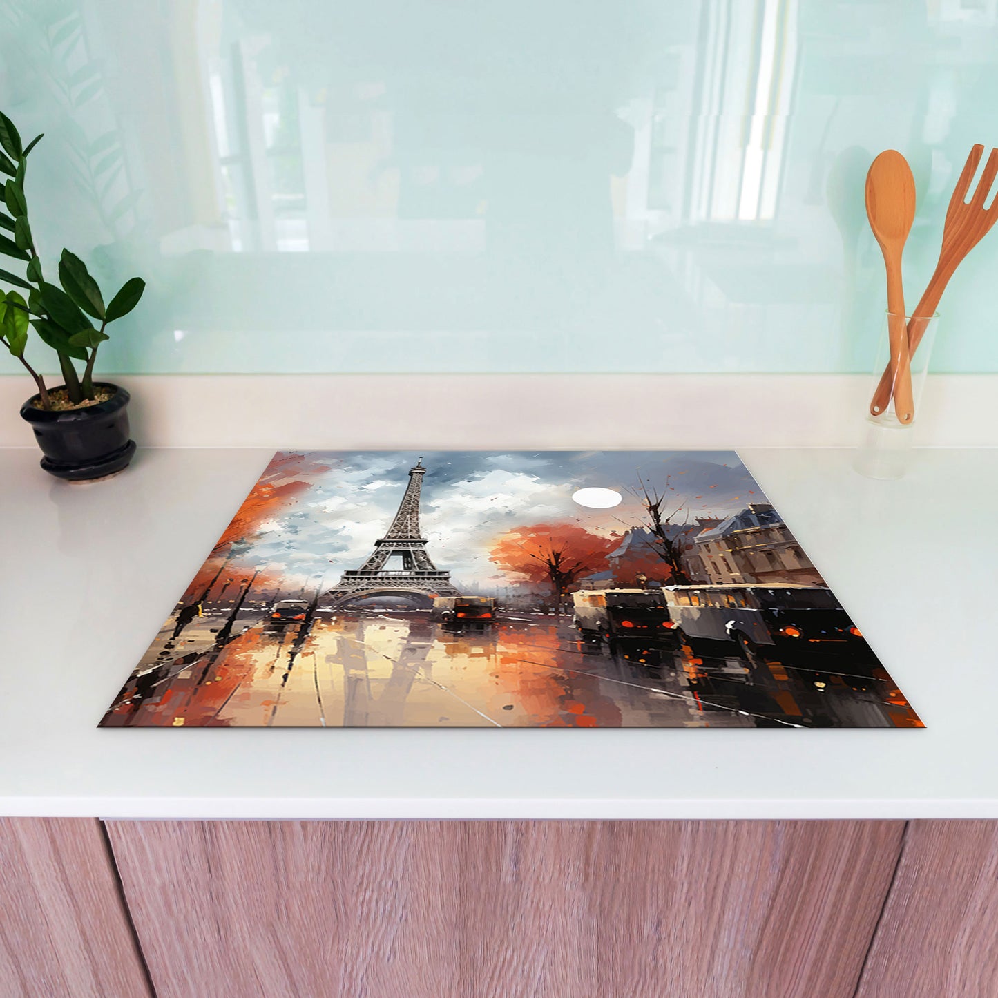 Abstrakt Paris Herdabdeckplatte Vinyl Induktionsschutz Ceranfeld Kochfeld