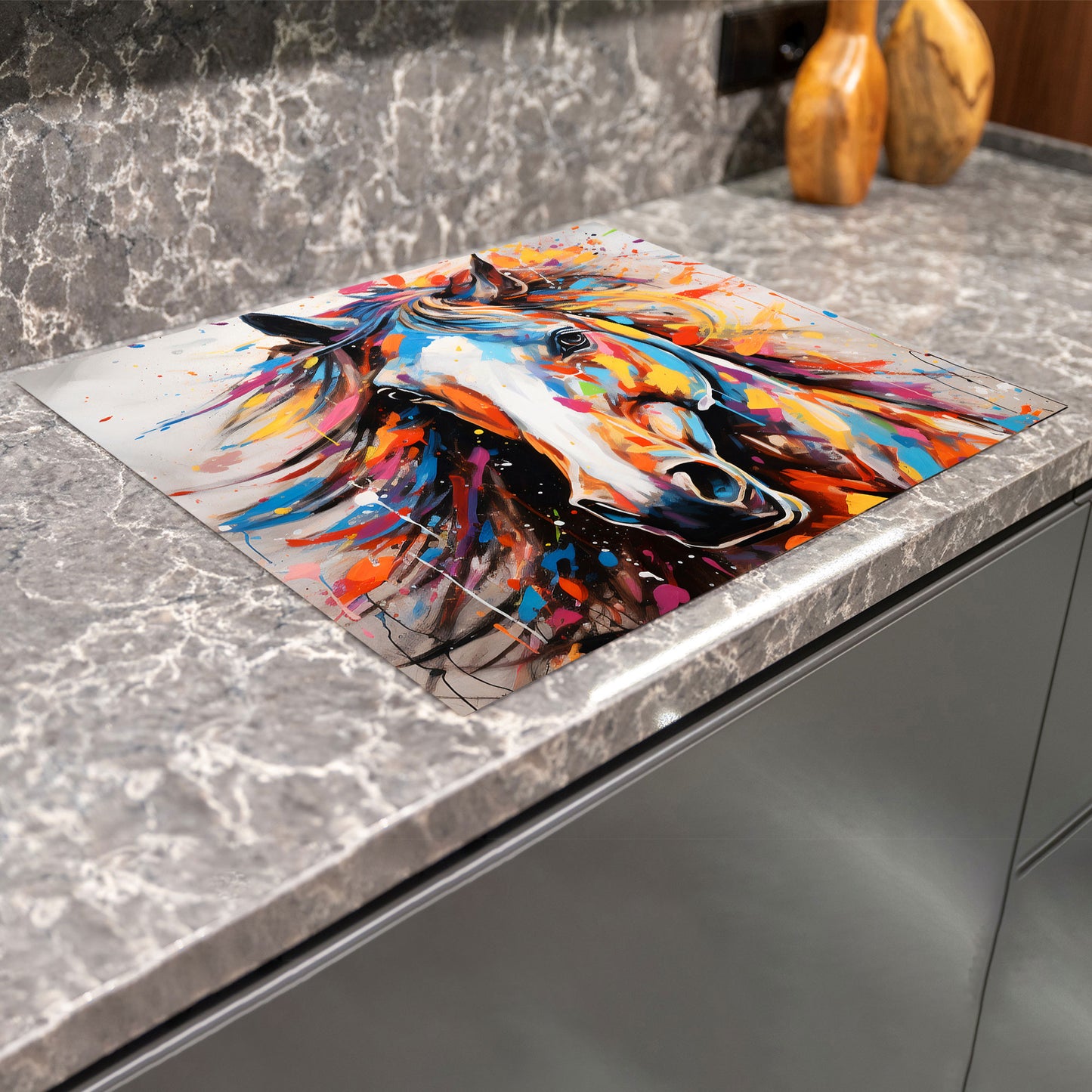 Abstrakt Pferd Herdabdeckplatte Vinyl Induktionsschutz Ceranfeld Kochfeld