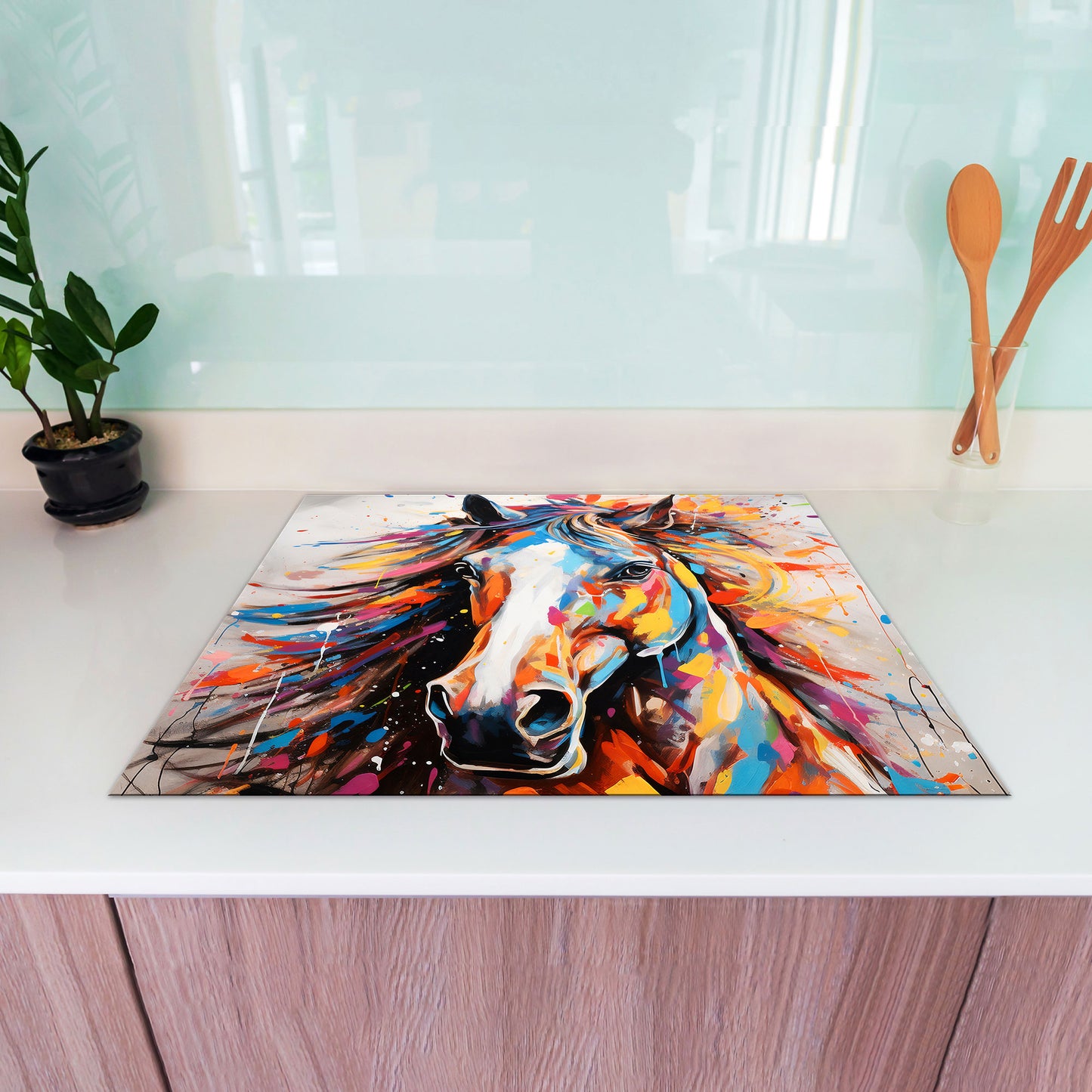 Abstrakt Pferd Herdabdeckplatte Vinyl Induktionsschutz Ceranfeld Kochfeld