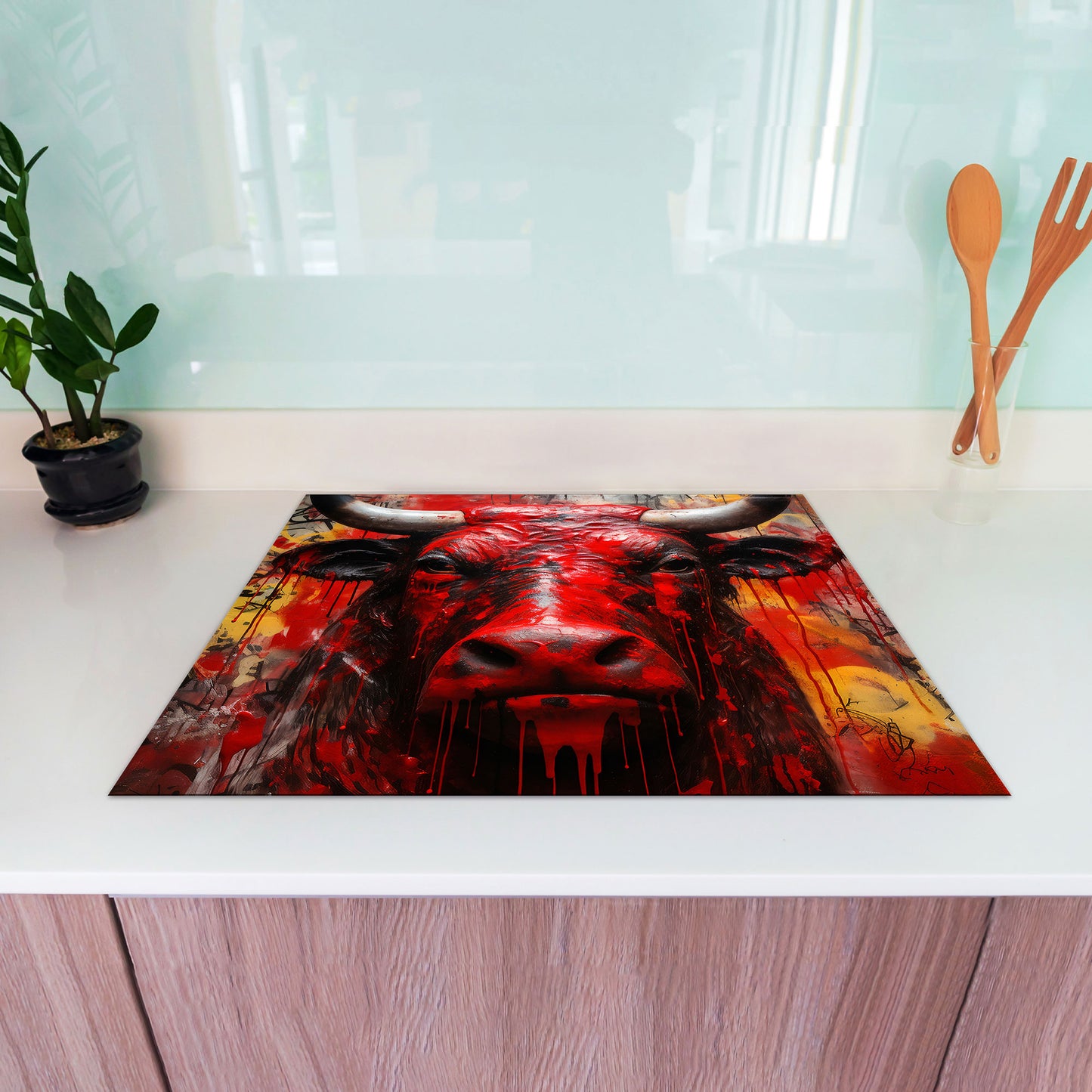 Abstrakt Stier Herdabdeckplatte Vinyl Induktionsschutz Ceranfeld Kochfeld