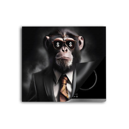 Affe im Anzug Herdabdeckplatte Vinyl Induktionsschutz Ceranfeld Kochfeld