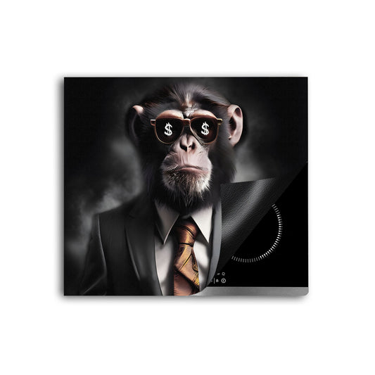 Affe im Anzug Herdabdeckplatte Vinyl Induktionsschutz Ceranfeld Kochfeld