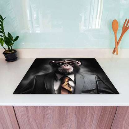 Affe im Anzug Herdabdeckplatte Vinyl Induktionsschutz Ceranfeld Kochfeld