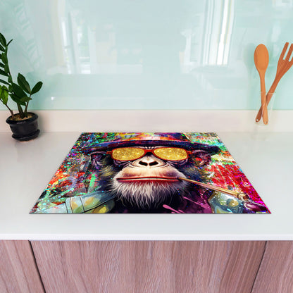 Affe Pop Art Herdabdeckplatte Vinyl Induktionsschutz Ceranfeld Kochfeld