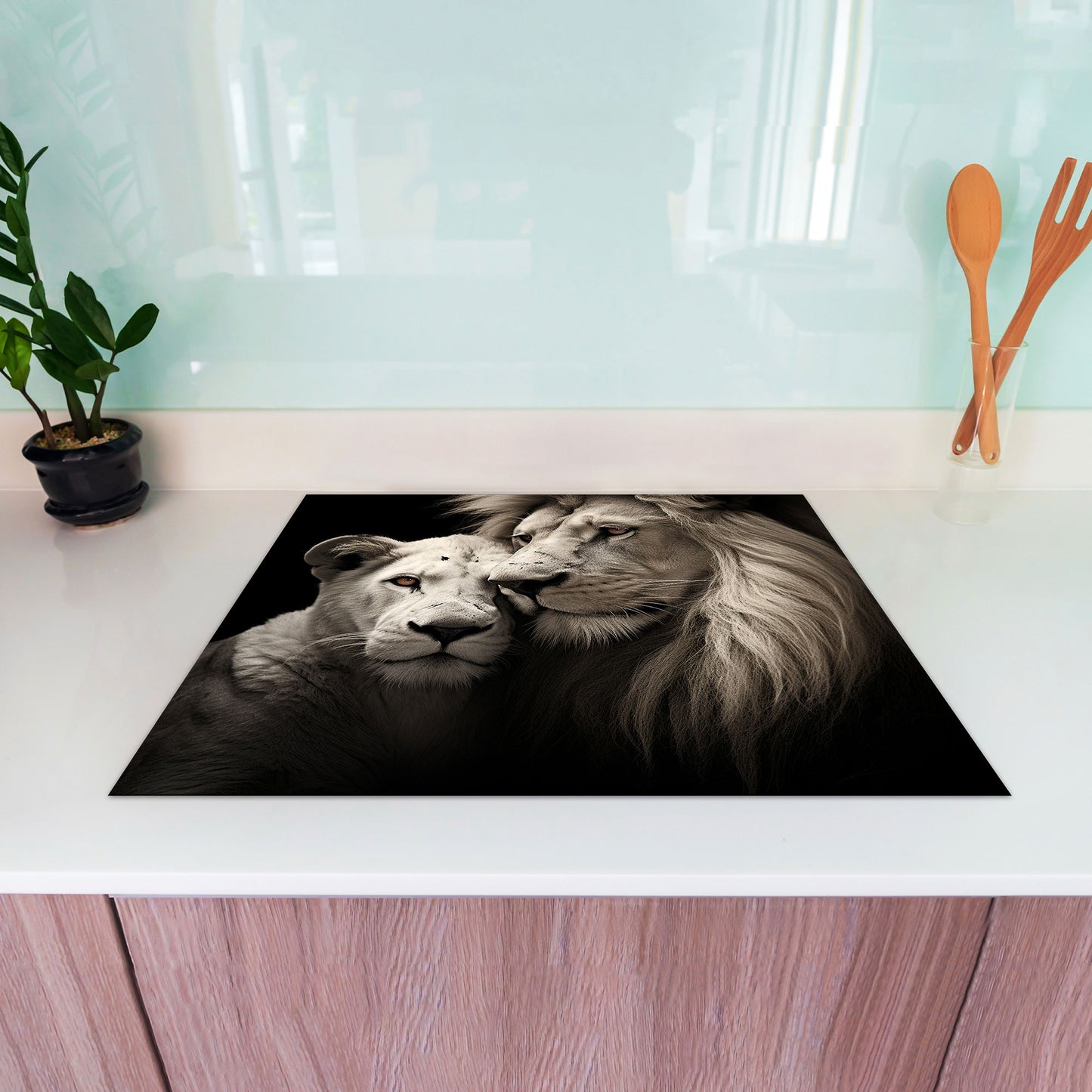 Afrika Löwenpaar Herdabdeckplatte Vinyl Induktionsschutz Ceranfeld Kochfeld