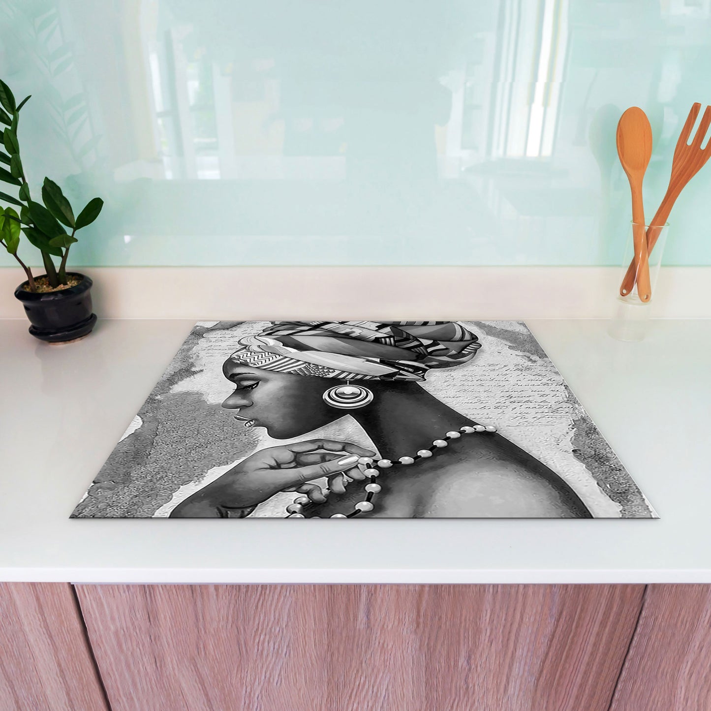 Afrikanische Frau Herdabdeckplatte Vinyl Induktionsschutz Ceranfeld Kochfeld