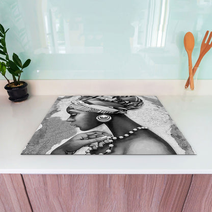 Afrikanische Frau Herdabdeckplatte Vinyl Induktionsschutz Ceranfeld Kochfeld