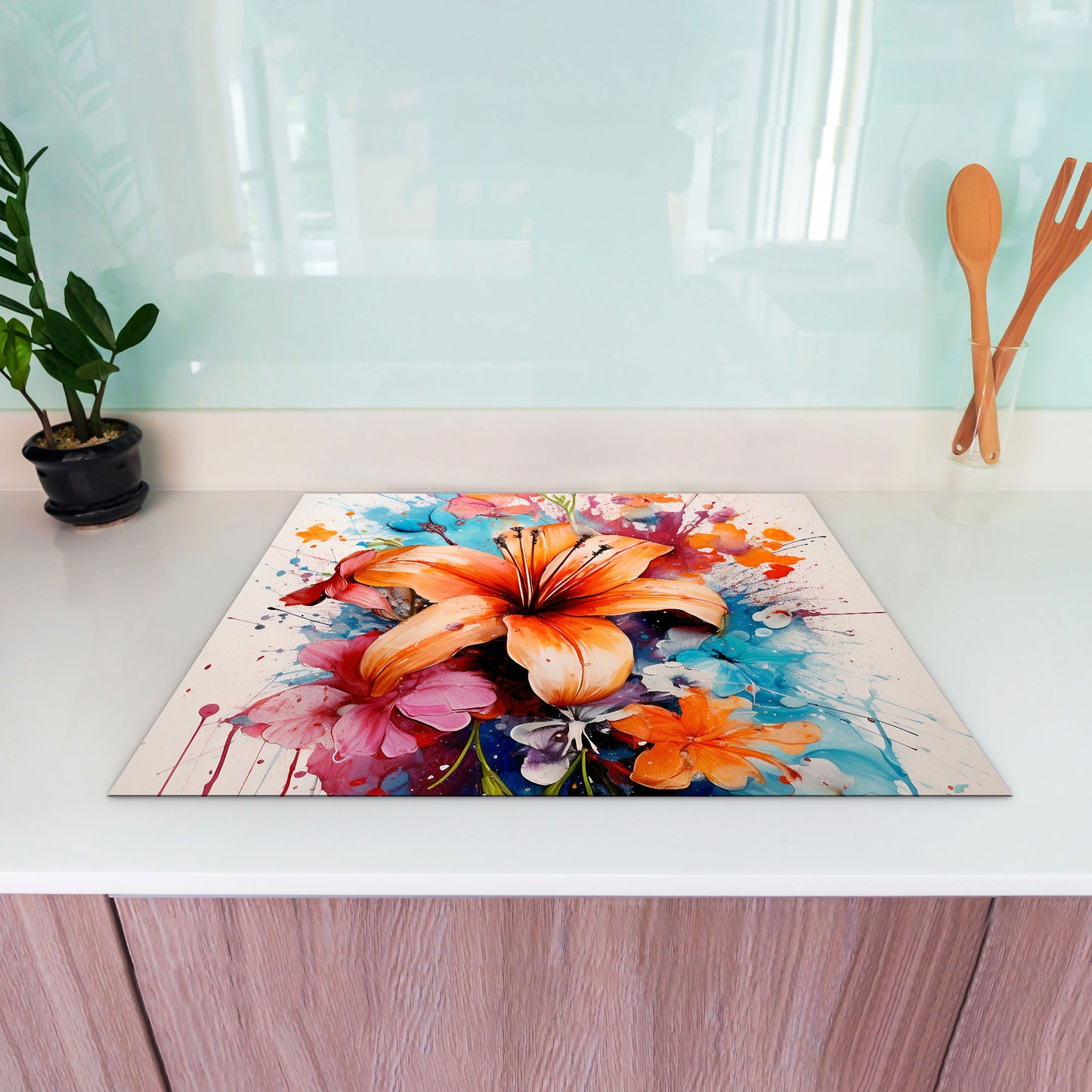 Blumen Splash Herdabdeckplatte Vinyl Induktionsschutz Ceranfeld Kochfeld