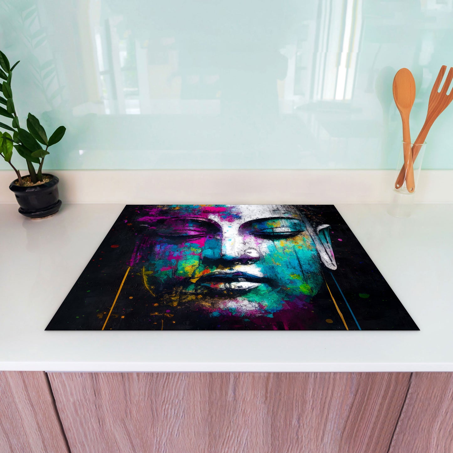 Buddha abstrakt Herdabdeckplatte Vinyl Induktionsschutz Ceranfeld Kochfeld