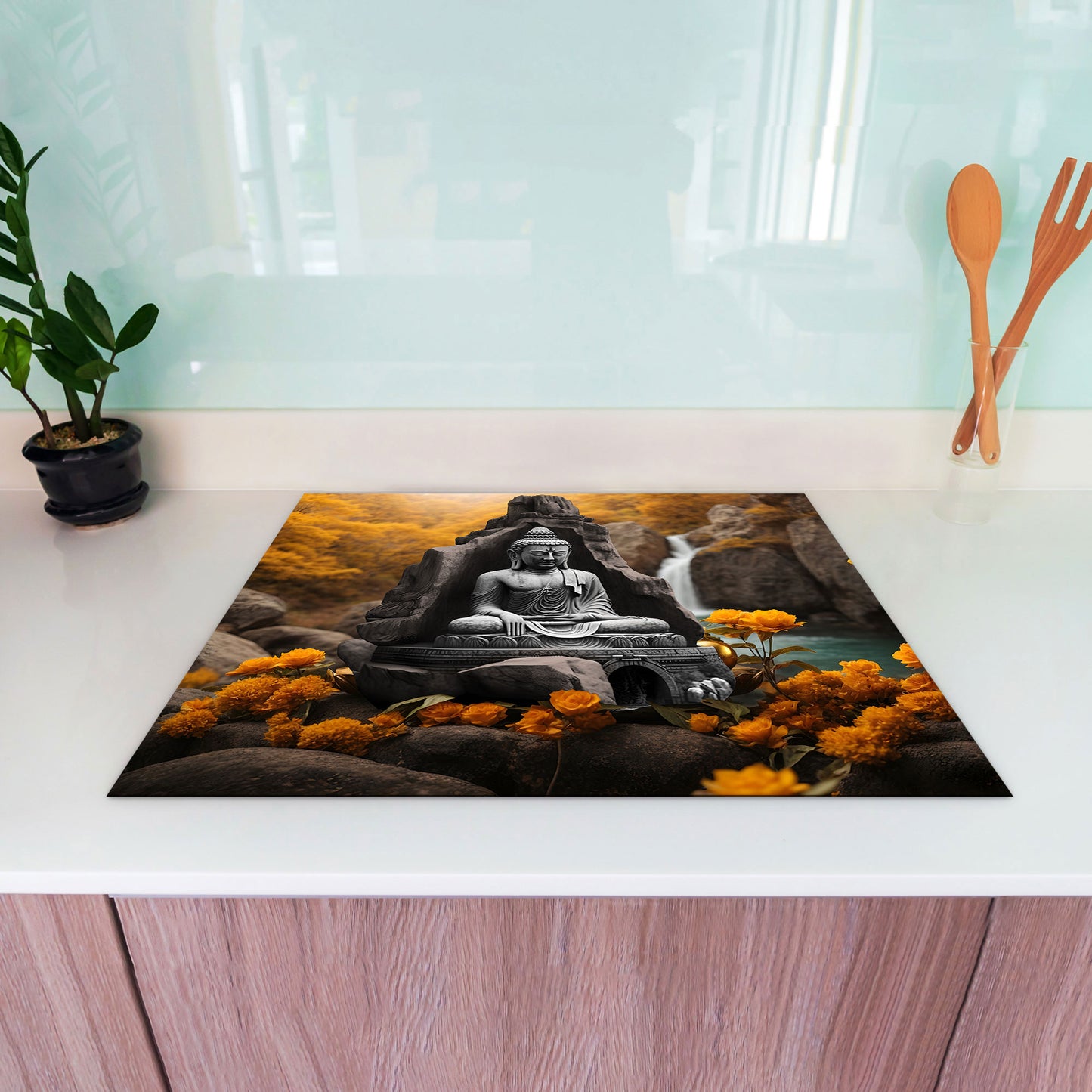 Buddha in der Natur Herdabdeckplatte Vinyl Induktionsschutz Ceranfeld Kochfeld