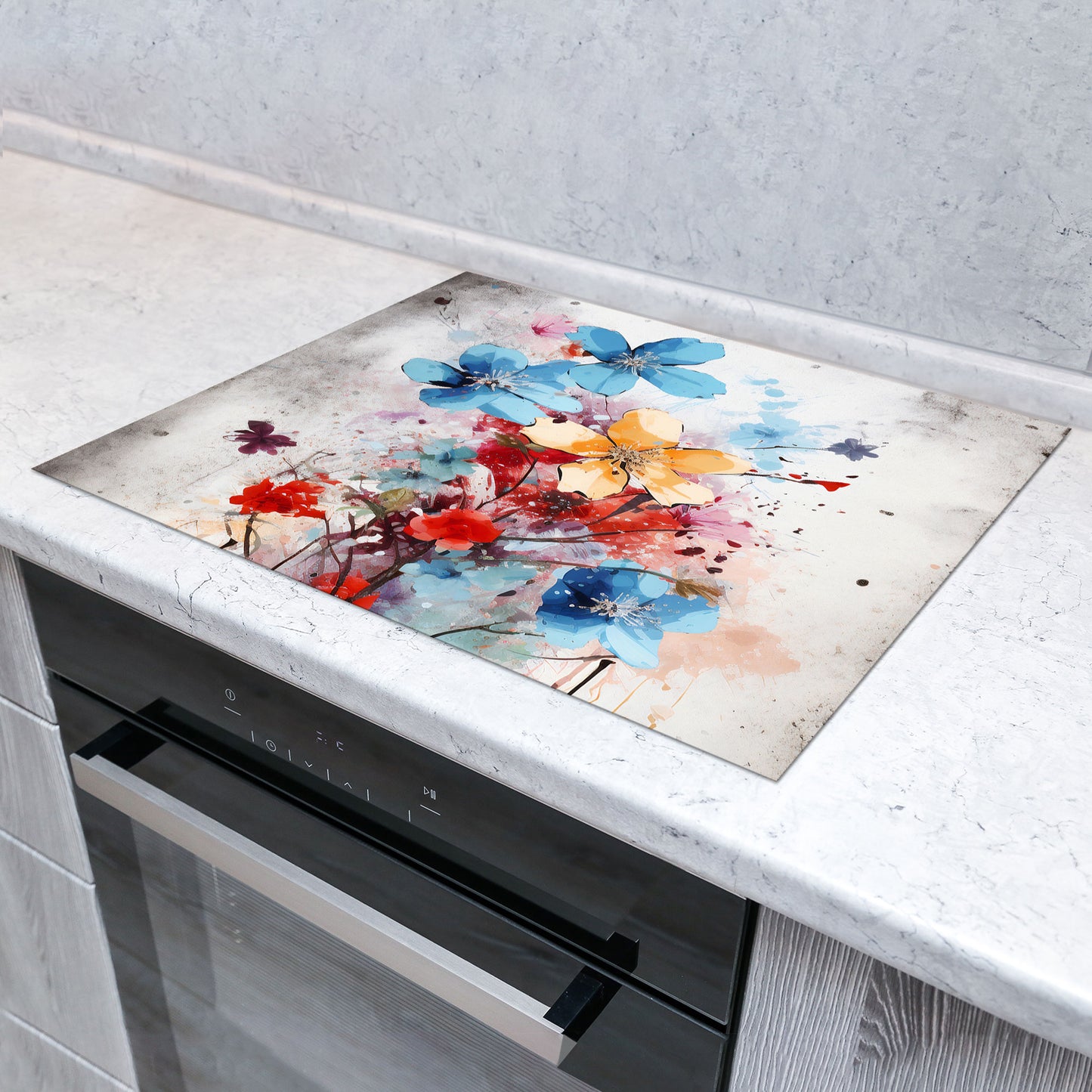 Bunte Blumen Herdabdeckplatte Vinyl Induktionsschutz Ceranfeld Kochfeld