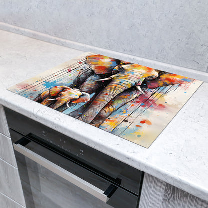 Elefant mit Baby Herdabdeckplatte Vinyl Induktionsschutz Ceranfeld Kochfeld