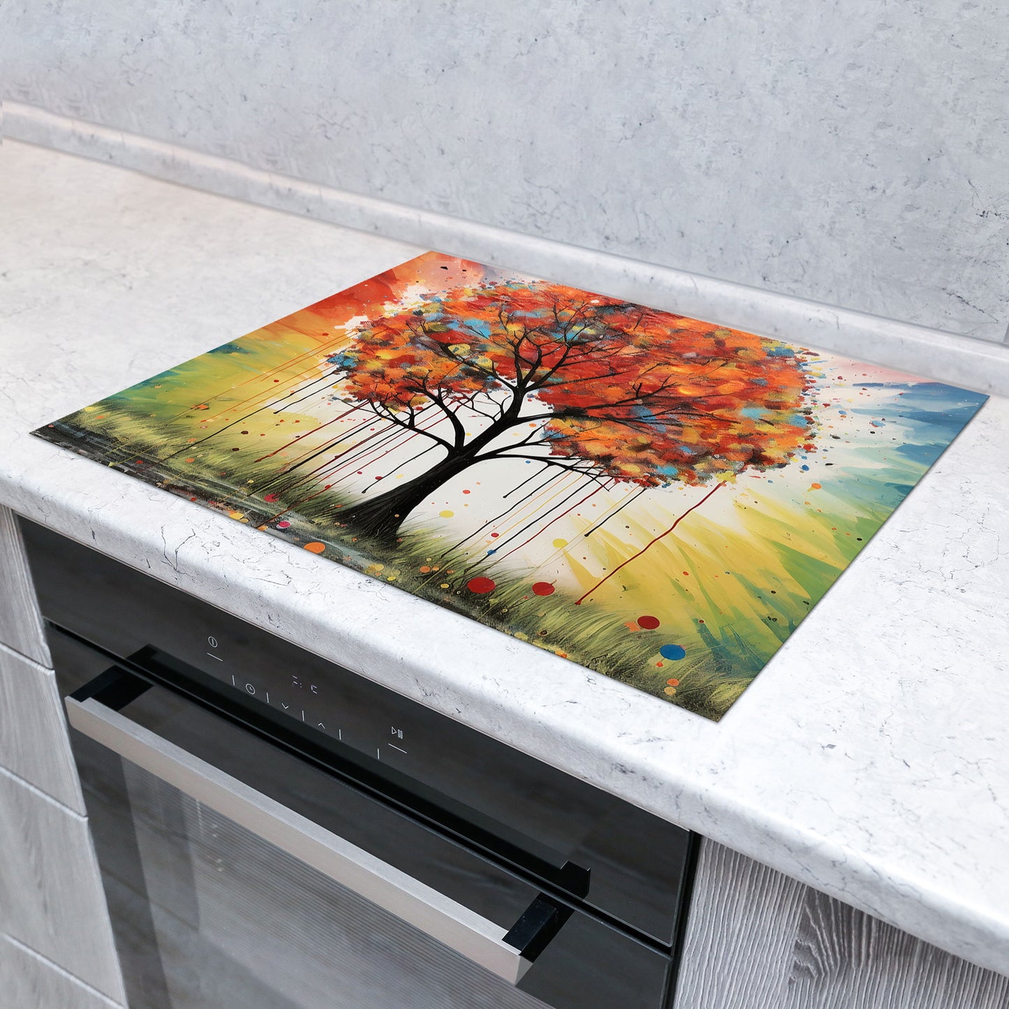 Farbefroher Baum Herdabdeckplatte Vinyl Induktionsschutz Ceranfeld Kochfeld