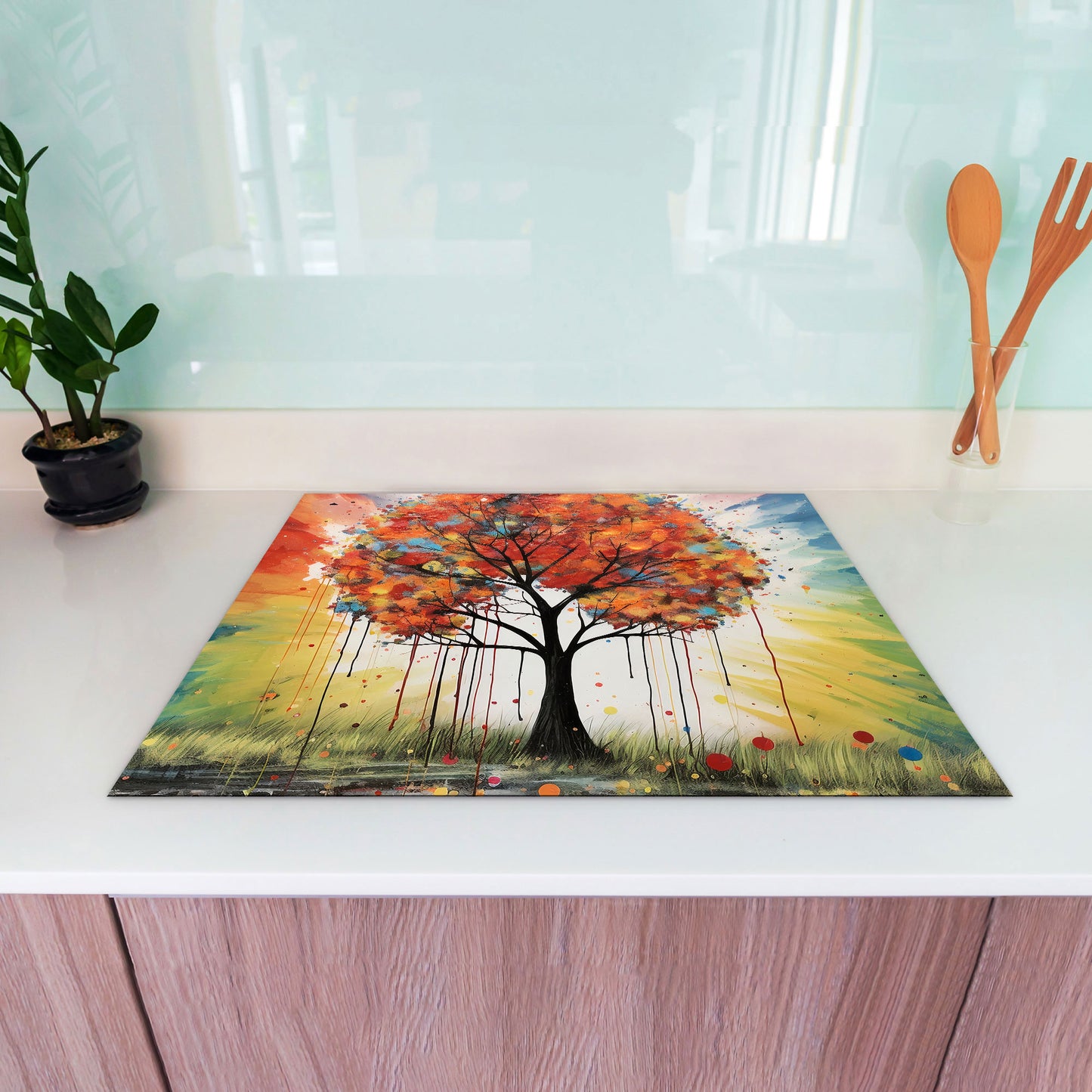 Farbefroher Baum Herdabdeckplatte Vinyl Induktionsschutz Ceranfeld Kochfeld