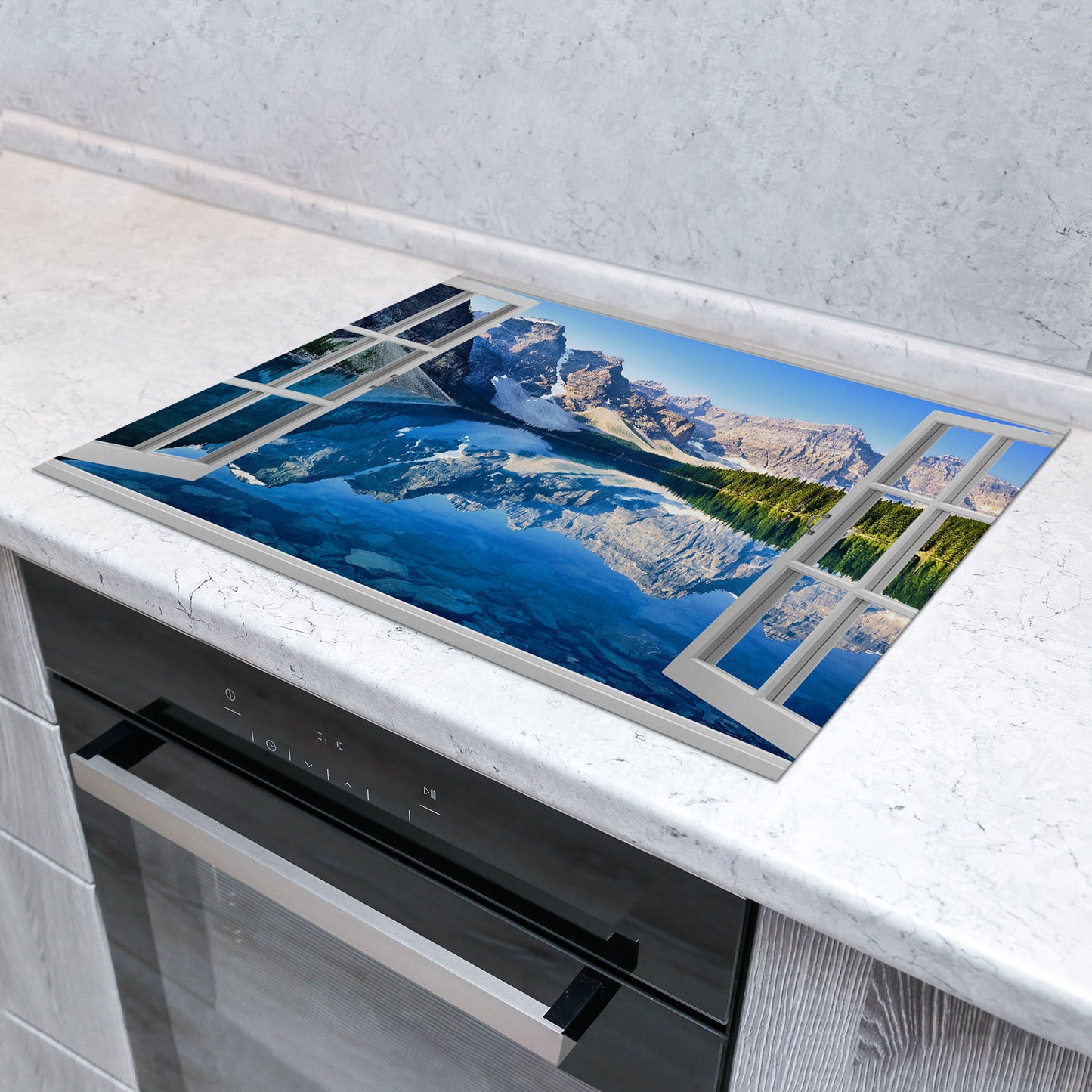 Fensterblick Bergsee Herdabdeckplatte Vinyl Induktionsschutz Ceranfeld Kochfeld