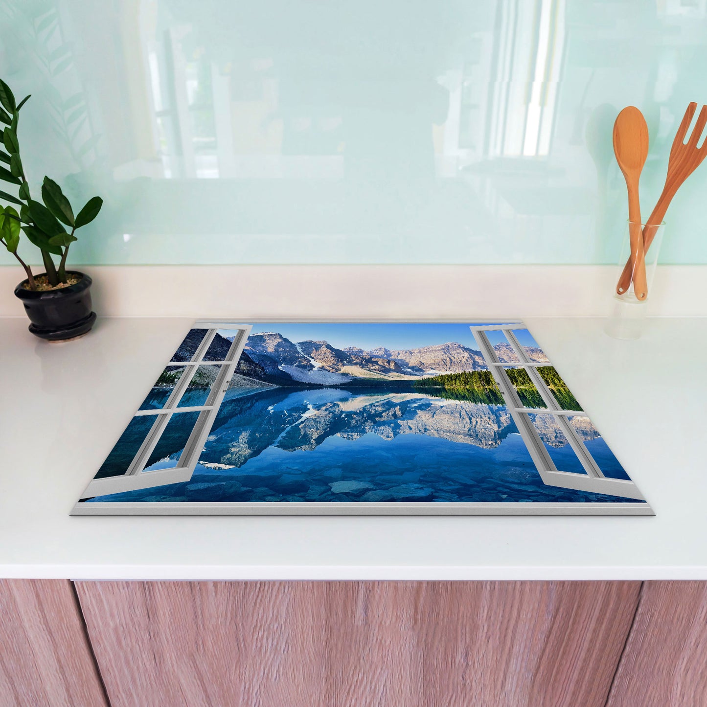 Fensterblick Bergsee Herdabdeckplatte Vinyl Induktionsschutz Ceranfeld Kochfeld