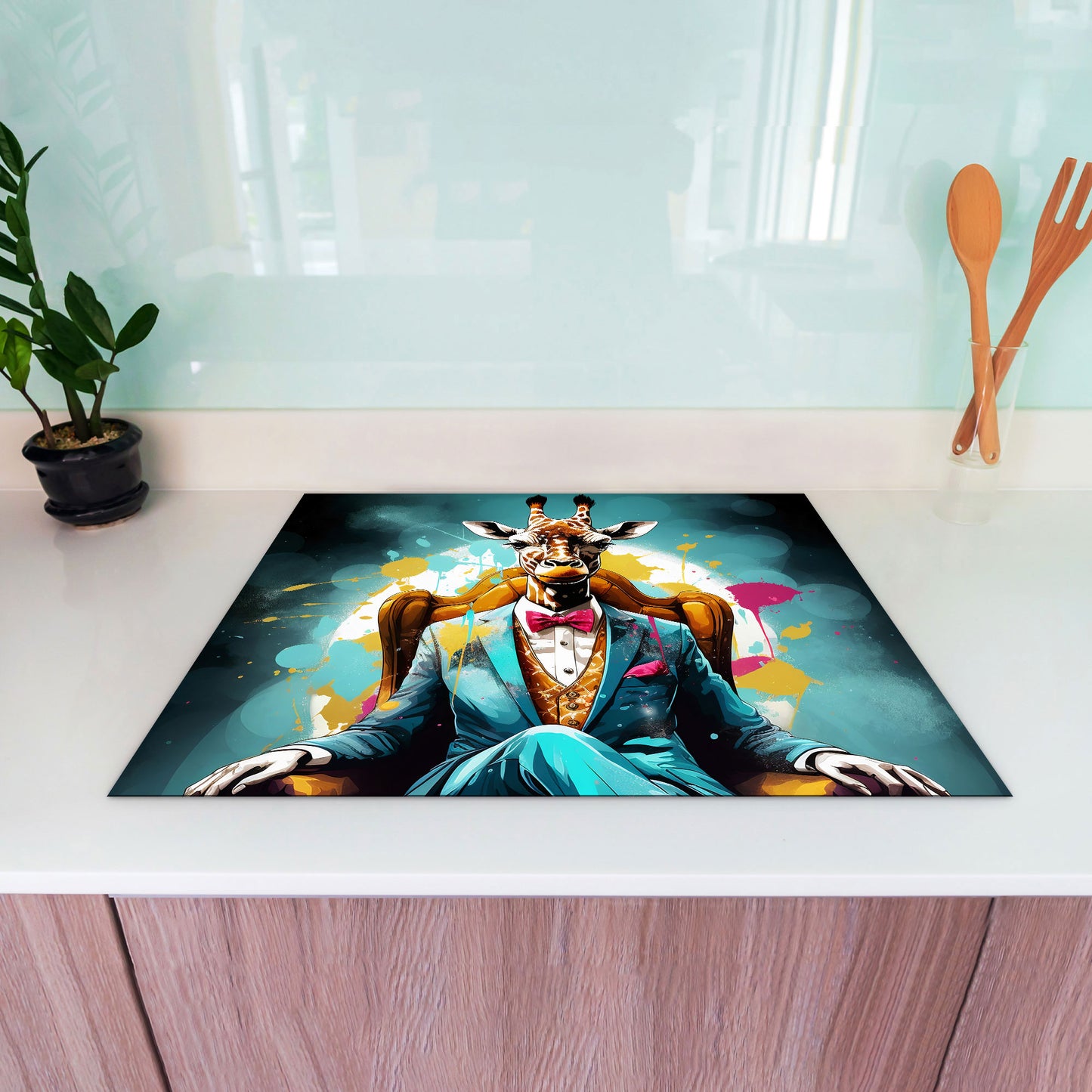 Giraffe im Anzug Herdabdeckplatte Vinyl Induktionsschutz Ceranfeld Kochfeld