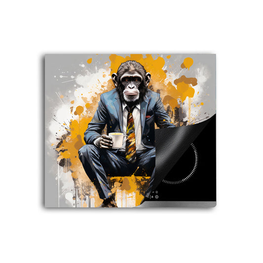 Gorilla mit Kaffee Herdabdeckplatte Vinyl Induktionsschutz Ceranfeld Kochfeld