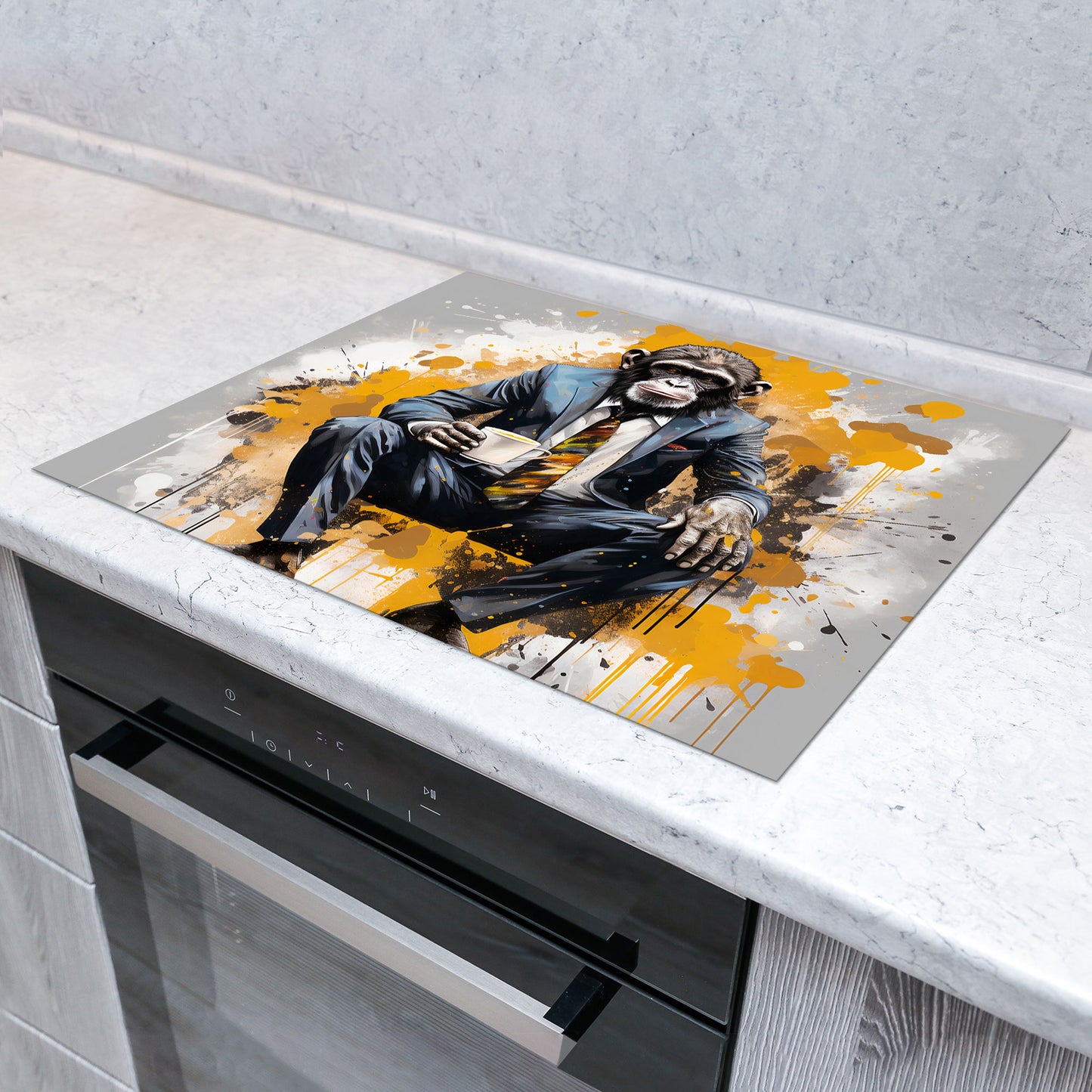 Gorilla mit Kaffee Herdabdeckplatte Vinyl Induktionsschutz Ceranfeld Kochfeld