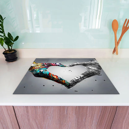 Herz aus Händen Herdabdeckplatte Vinyl Induktionsschutz Ceranfeld Kochfeld