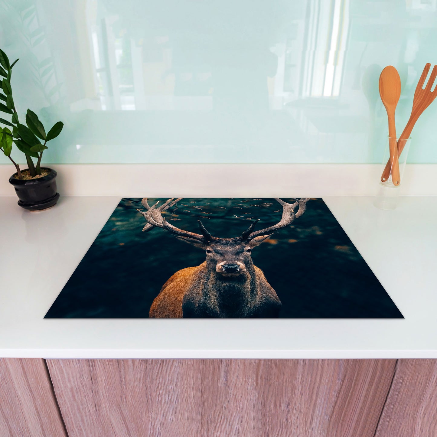 Hirsch abstrakt Herdabdeckplatte Vinyl Induktionsschutz Ceranfeld Kochfeld