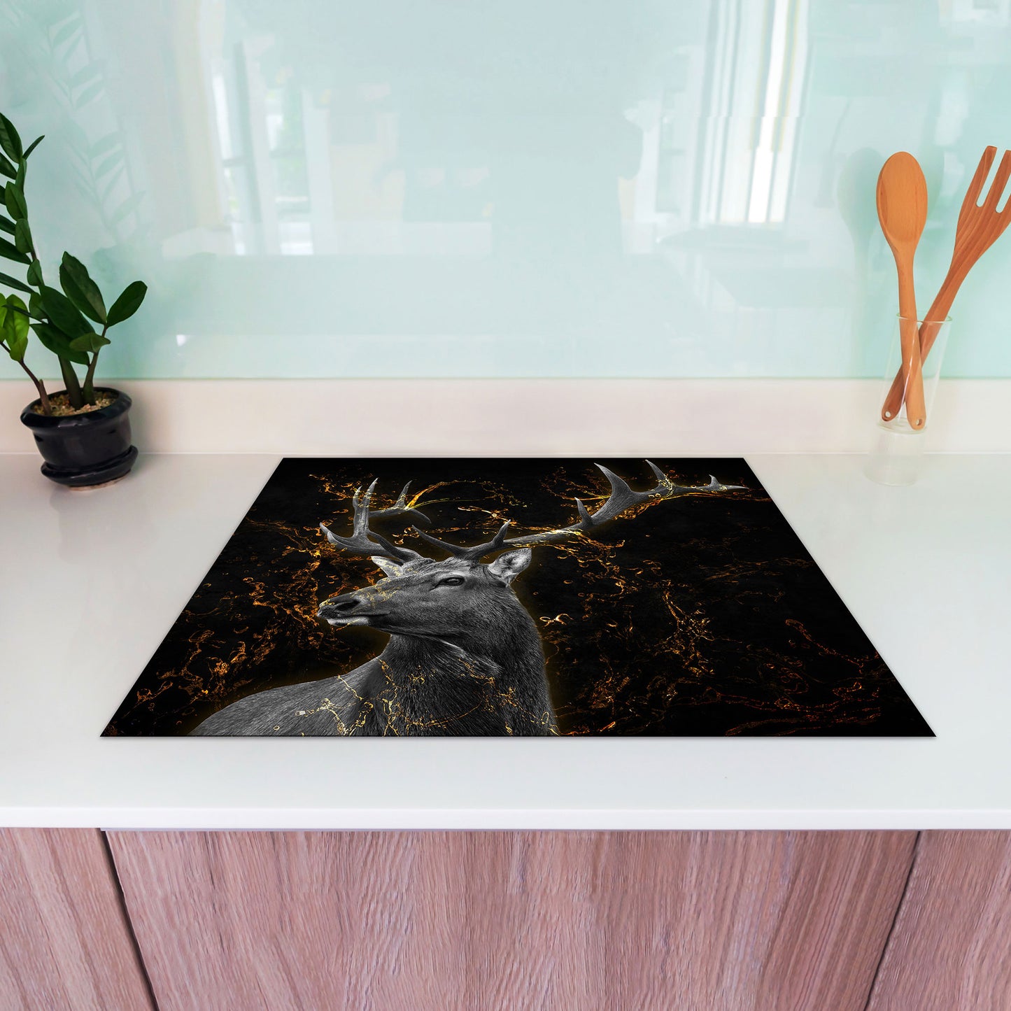 Hirsch abstrakt Herdabdeckplatte Vinyl Induktionsschutz Ceranfeld Kochfeld