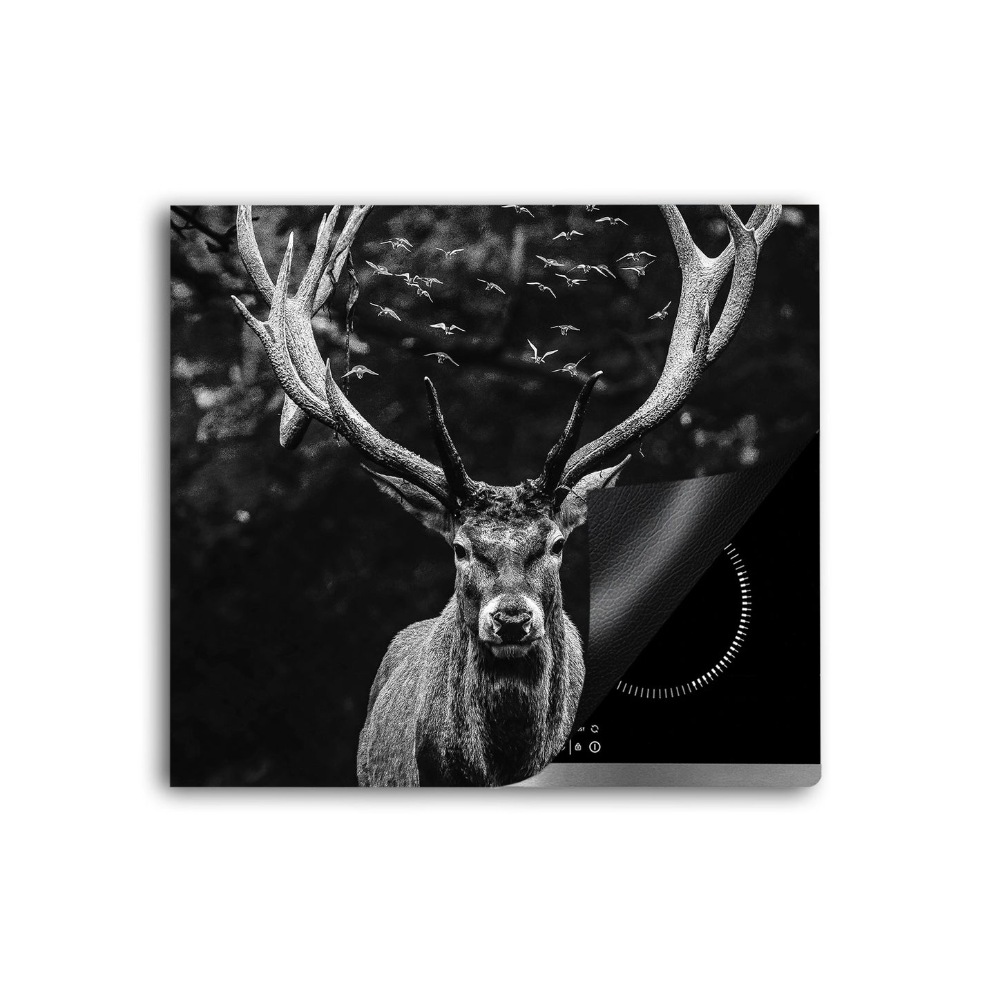 Hirsch schwarz weiß Herdabdeckplatte Vinyl Induktionsschutz Ceranfeld Kochfeld