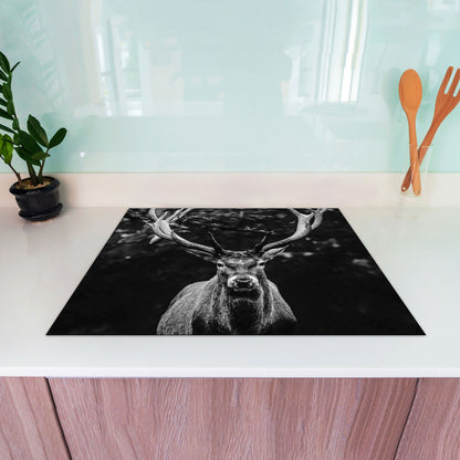 Hirsch schwarz weiß Herdabdeckplatte Vinyl Induktionsschutz Ceranfeld Kochfeld