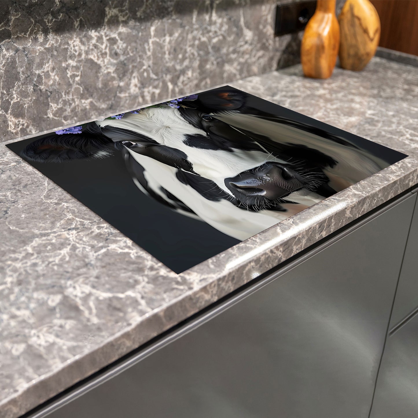 Kuh mit Krone Herdabdeckplatte Vinyl Induktionsschutz Ceranfeld Kochfeld