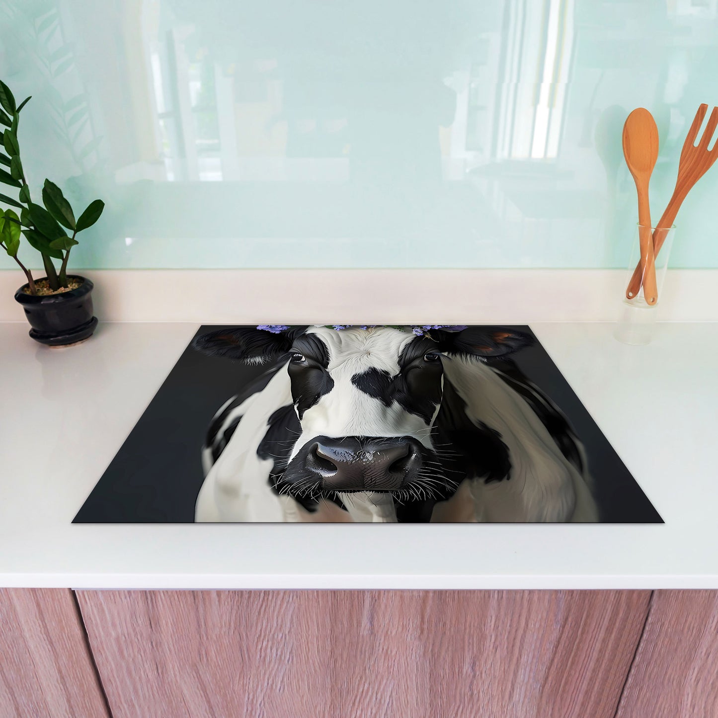 Kuh mit Krone Herdabdeckplatte Vinyl Induktionsschutz Ceranfeld Kochfeld