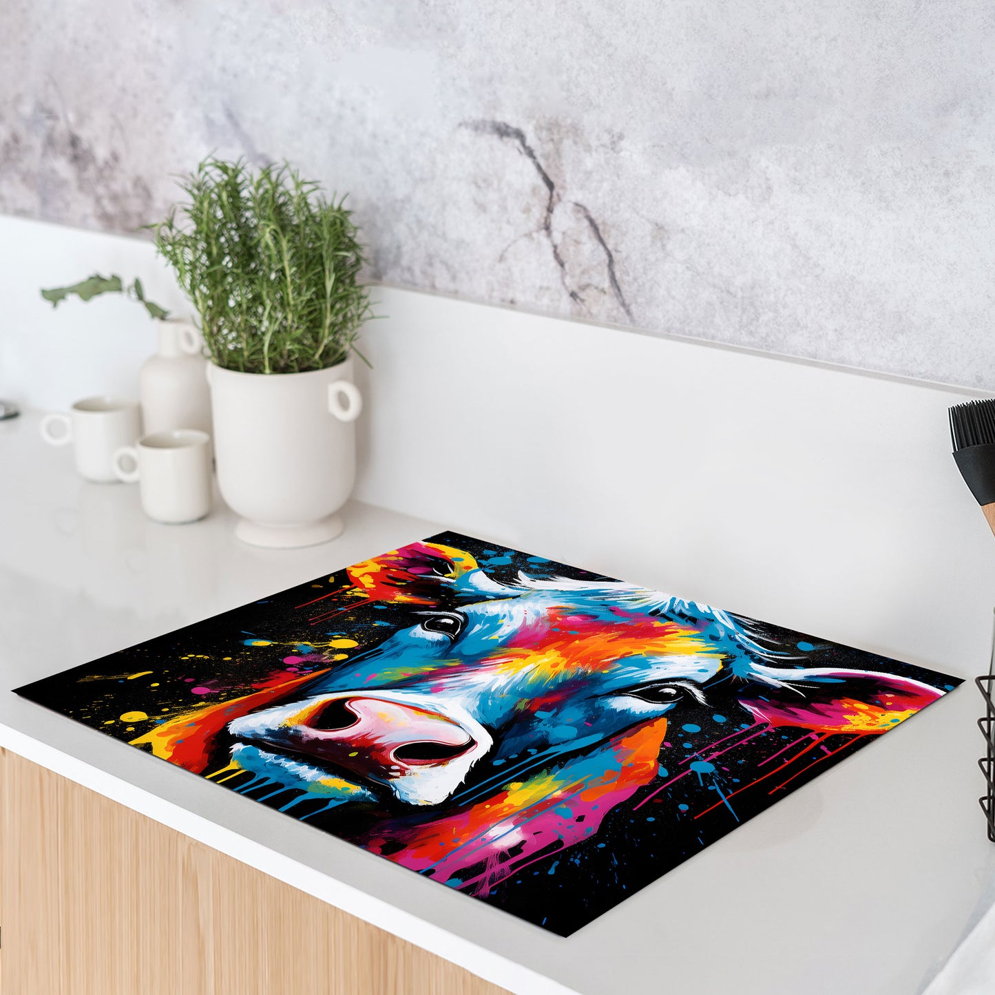Kuh Pop Art Herdabdeckplatte Vinyl Induktionsschutz Ceranfeld Kochfeld