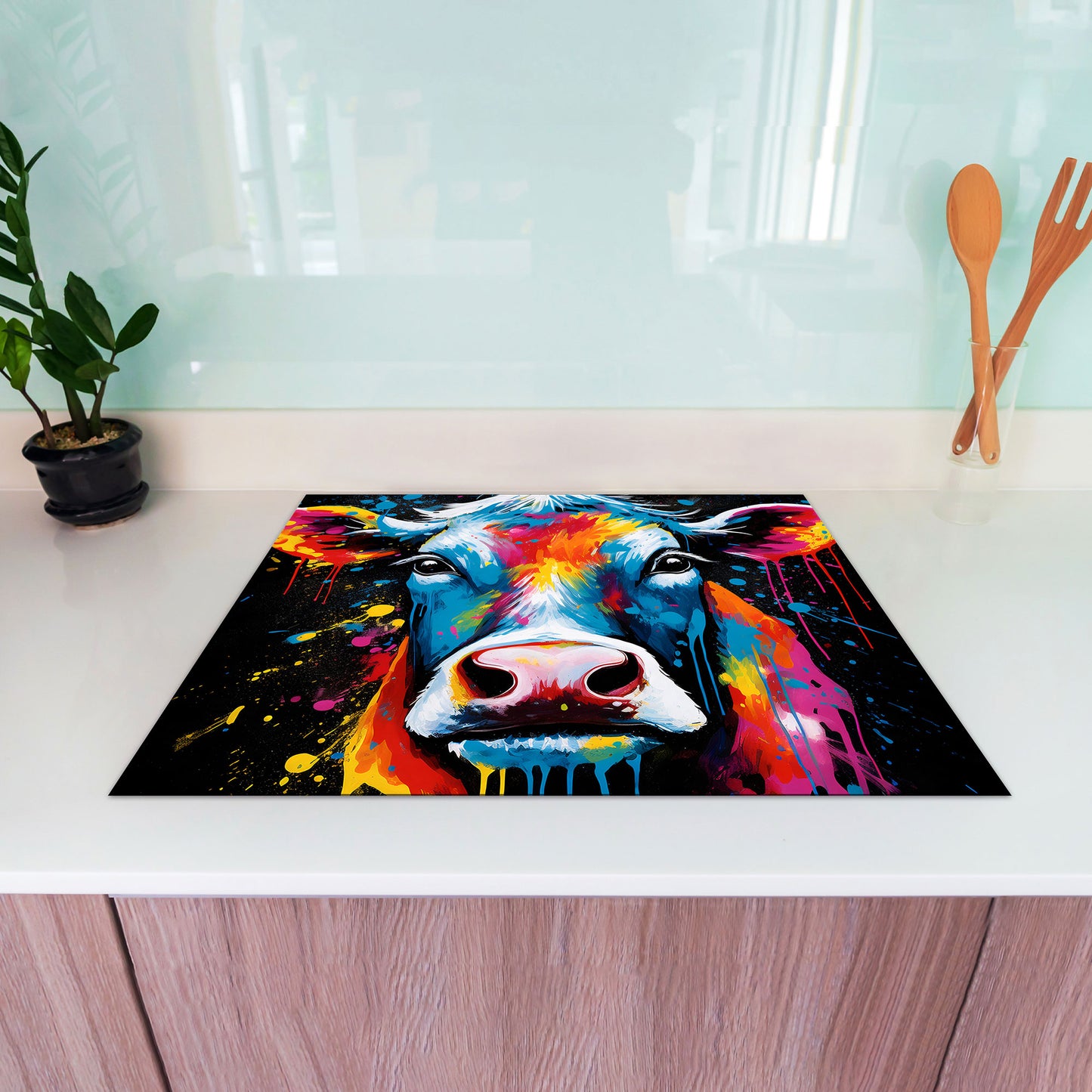 Kuh Pop Art Herdabdeckplatte Vinyl Induktionsschutz Ceranfeld Kochfeld