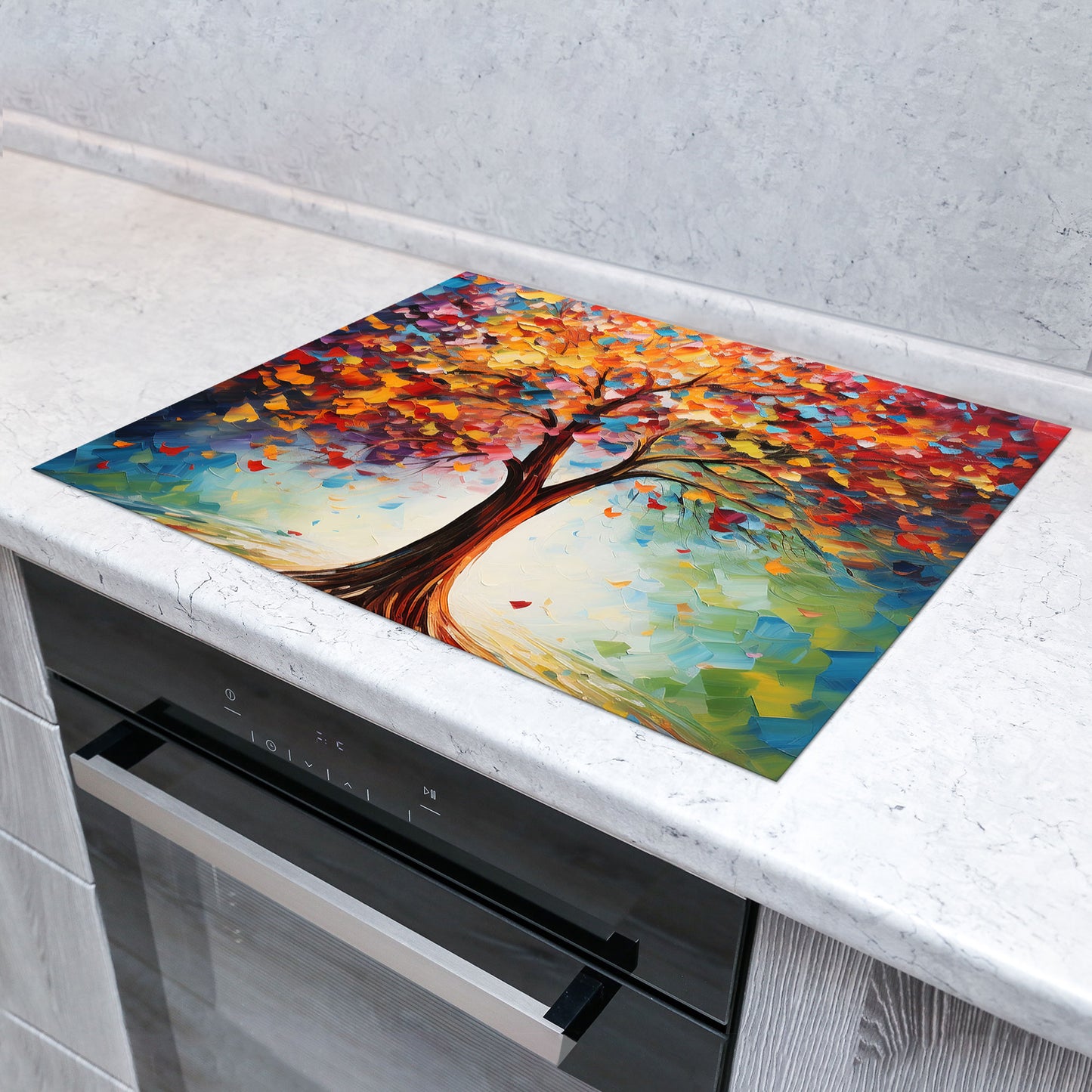 Abstrakt Lebensbaum Herdabdeckplatte Vinyl Induktionsschutz Ceranfeld Kochfeld