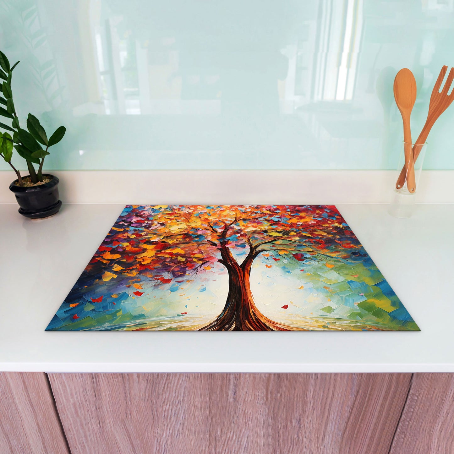 Abstrakt Lebensbaum Herdabdeckplatte Vinyl Induktionsschutz Ceranfeld Kochfeld