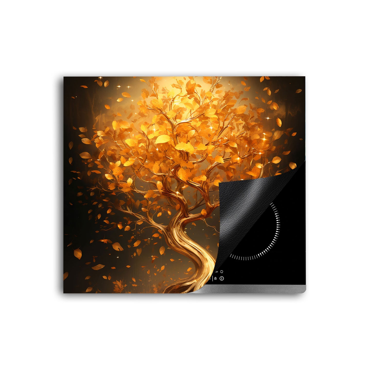 Lebensbaum golden Herdabdeckplatte Vinyl Induktionsschutz Ceranfeld Kochfeld