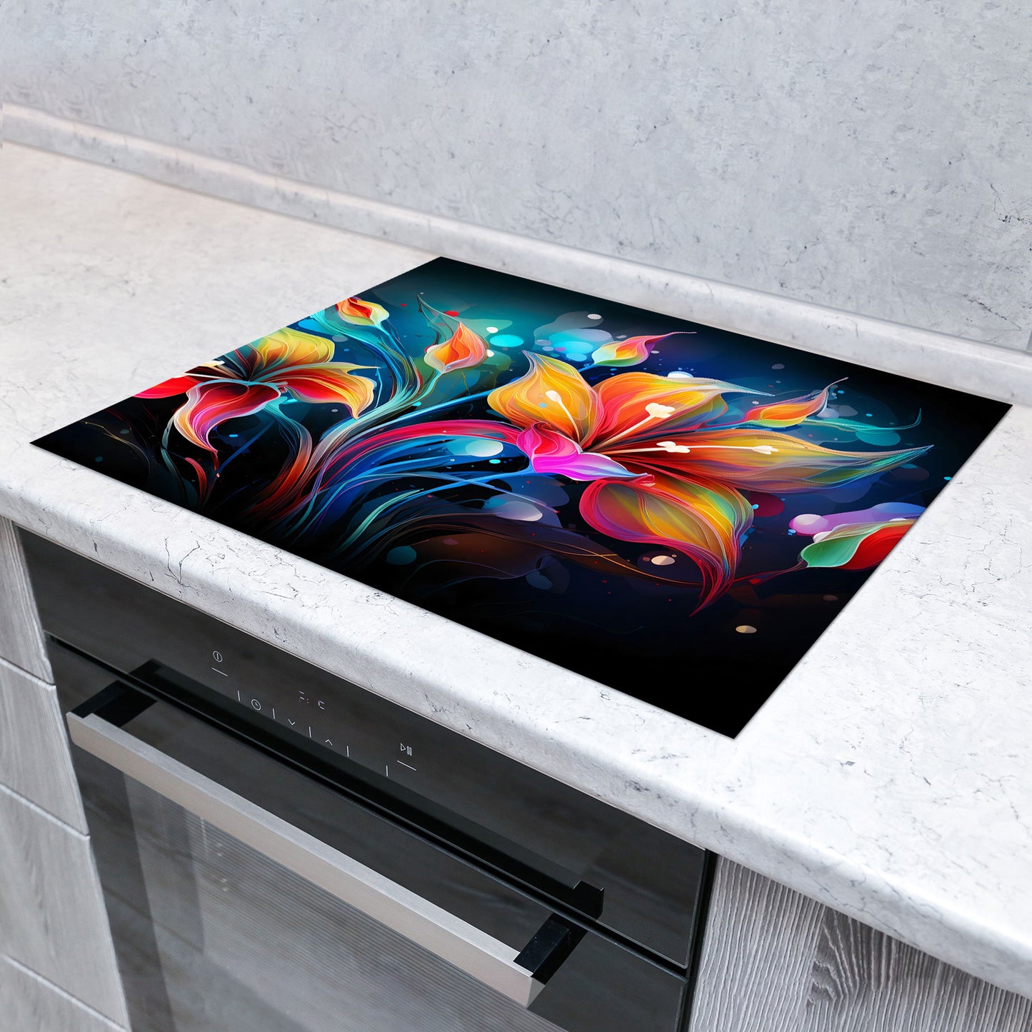 Leuchtende Blumen Herdabdeckplatte Vinyl Induktionsschutz Ceranfeld Kochfeld