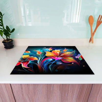 Leuchtende Blumen Herdabdeckplatte Vinyl Induktionsschutz Ceranfeld Kochfeld