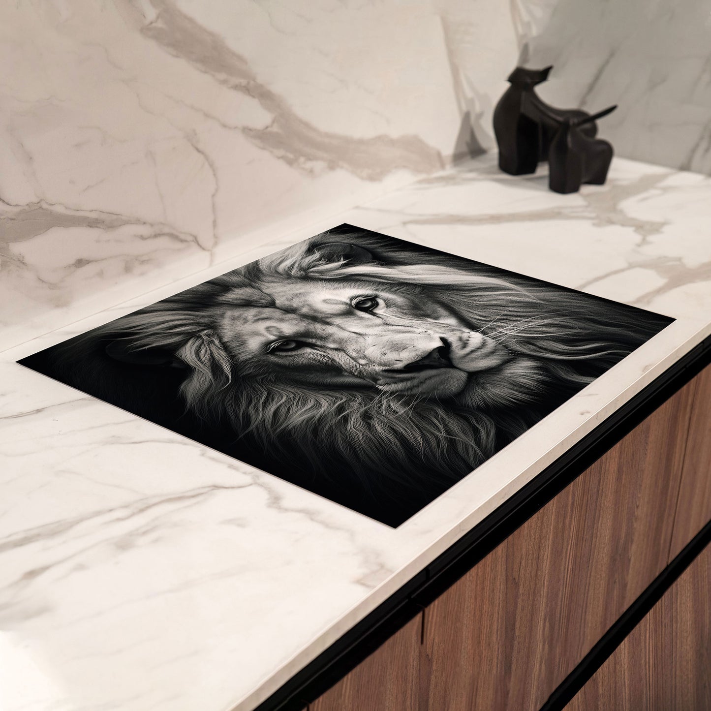 Löwe frontal Herdabdeckplatte Vinyl Induktionsschutz Ceranfeld Kochfeld